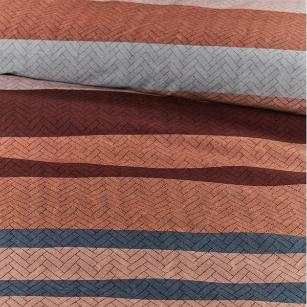 Brunelli Ambre Blue, Pink And Burgundy Striped Duvet Cover Set Queen