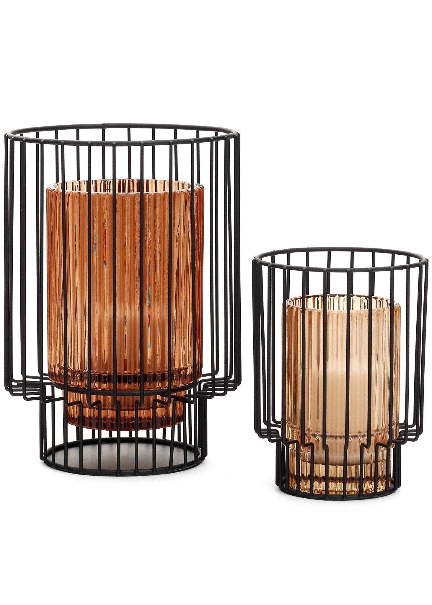 CHRISTIAN LARGE WIRE CANDLE HOLDER AMBER/BLACK