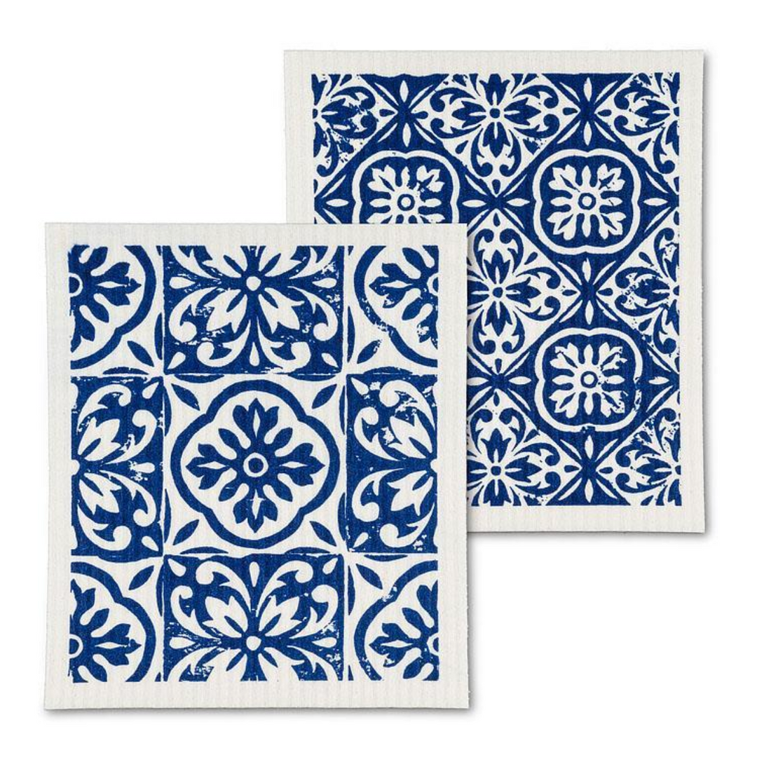 ABBOTT SET OF 2 BLUE TILE DISHCLOTHS