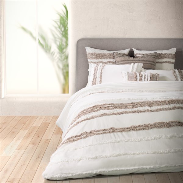 GRENOBLE IVORY AND TAUPE DUVET COVER SET KING