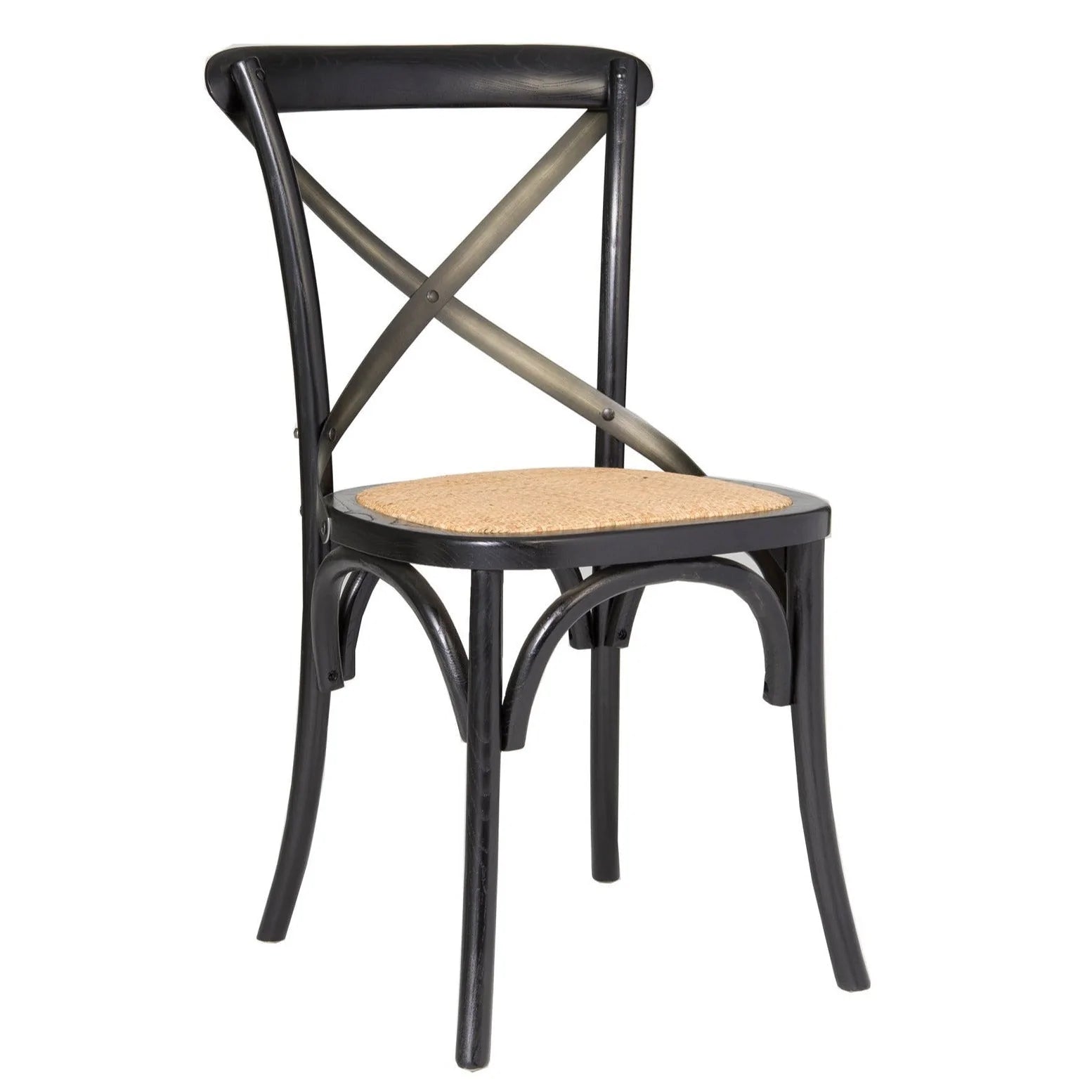 Cross Back Chair Black/Natual Brown Rattan Seat