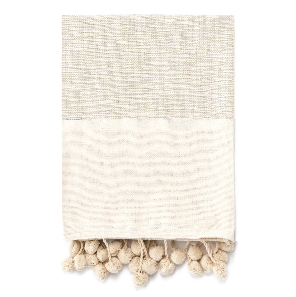 COTTON WOVEN THROW WITH POMPOMS