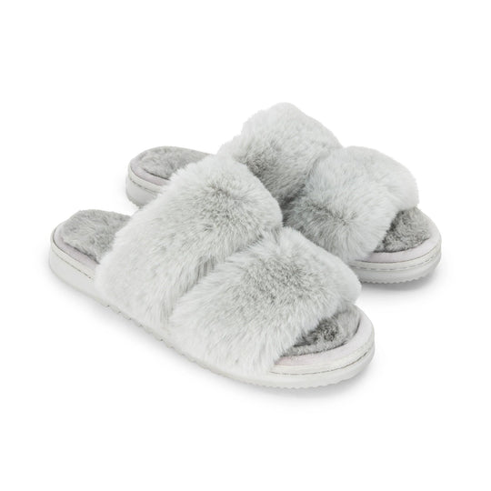 Lemon Loungewear All Day Faux Fur Slide Slipper Grey L/XL