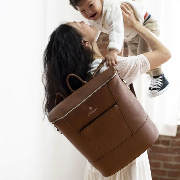 The Mia Black Vegan Leather Diaper Bag with Changing Pad