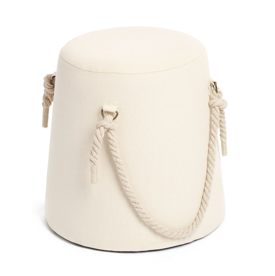 COTTON POUF WITH CORD HANDLE BEIGE/WHITE
