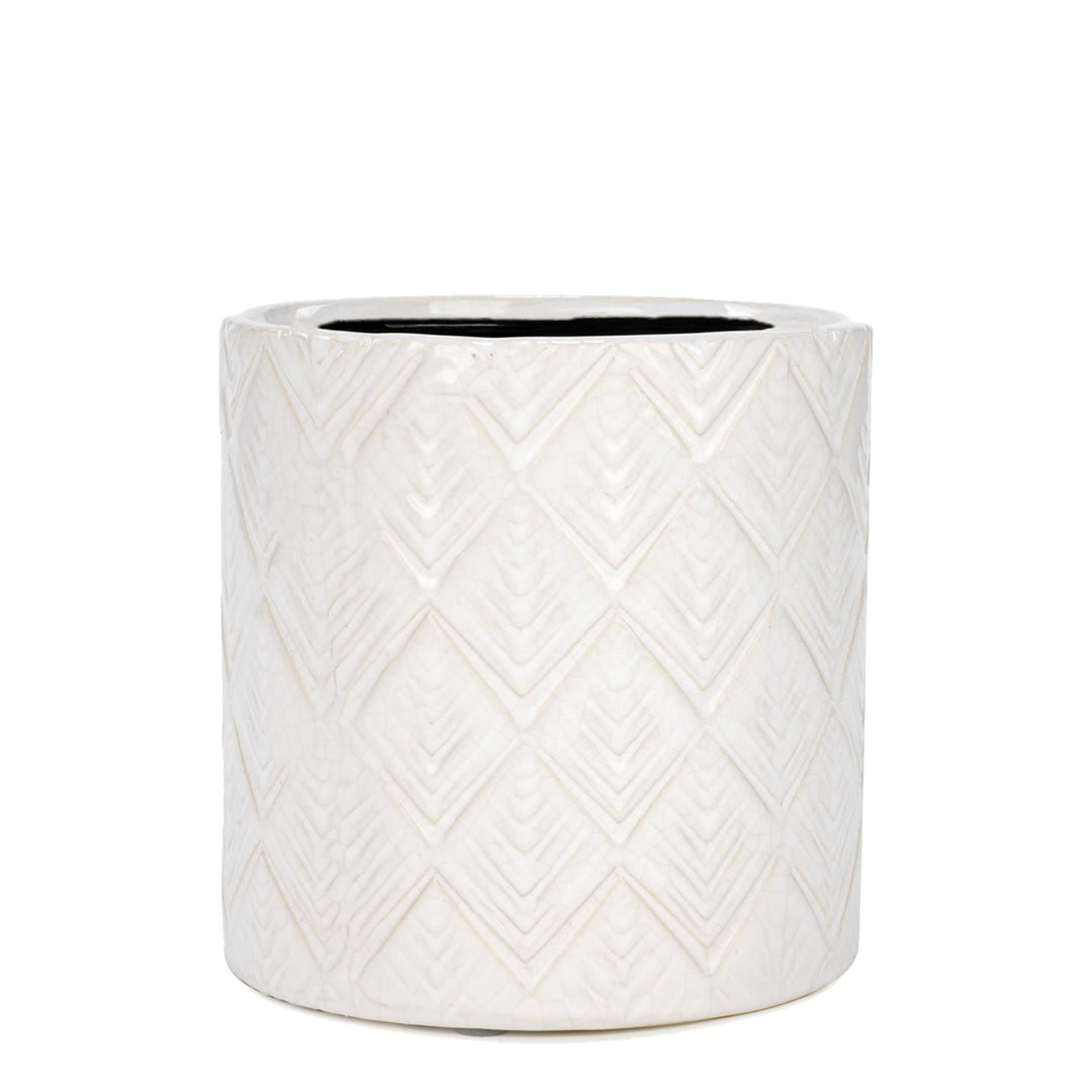 Ivory Pot with Diamond Pattern Large