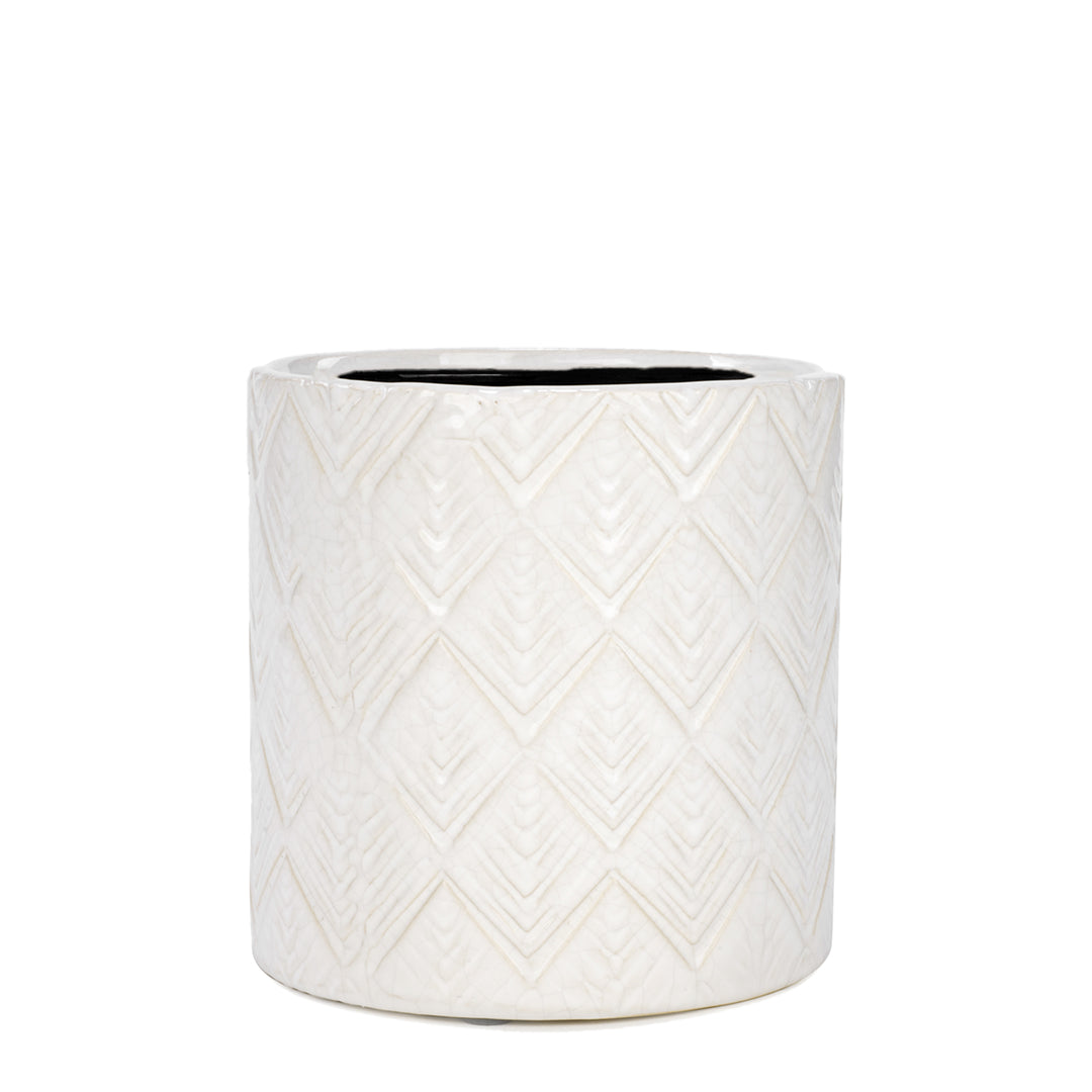 Ivory Pot with Diamond Pattern Medium