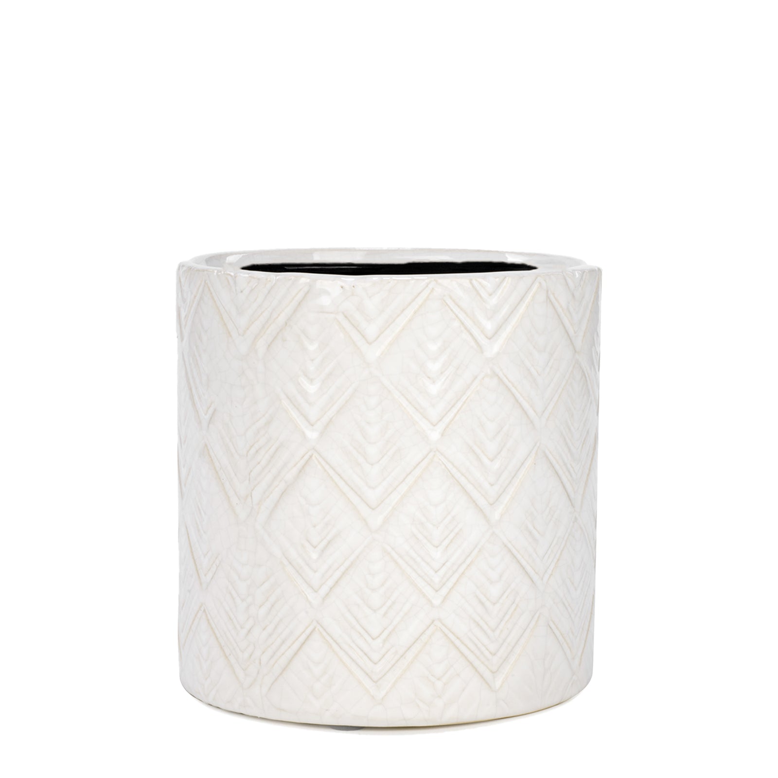 Ivory Pot with Diamond Pattern Medium