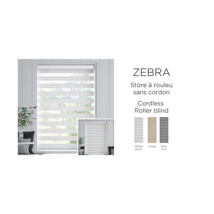 Cordless Zebra Roller Blind White 48"x 84"