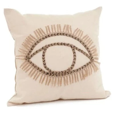 Boho Cushion Pillow with Jute Embroidered Eye Motif