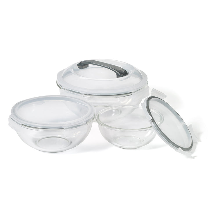 RICARDO Set of 3 Glass Mixing Bowls with Lids