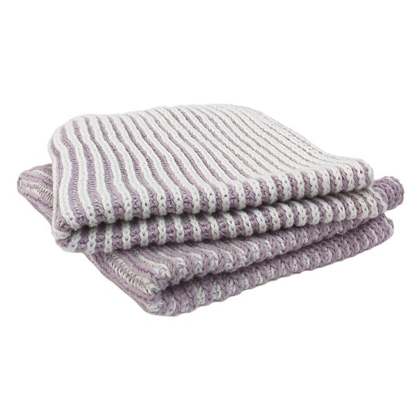 SET OF 2 JANETTE LILAC STRIPED KNITTED DISH CLOTHS