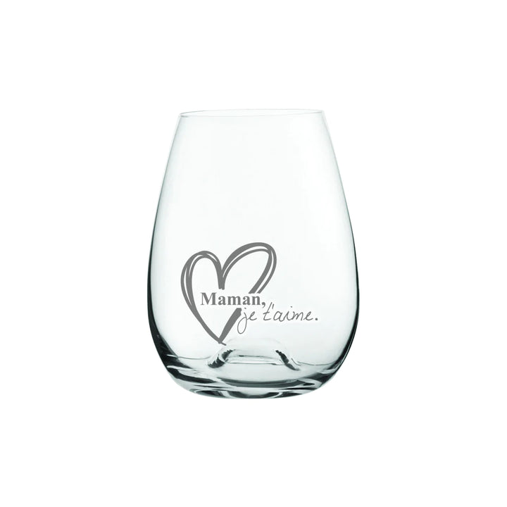 ENGRAVED STEMLESS WINE GLASS - MAMAN, JE T'AIME