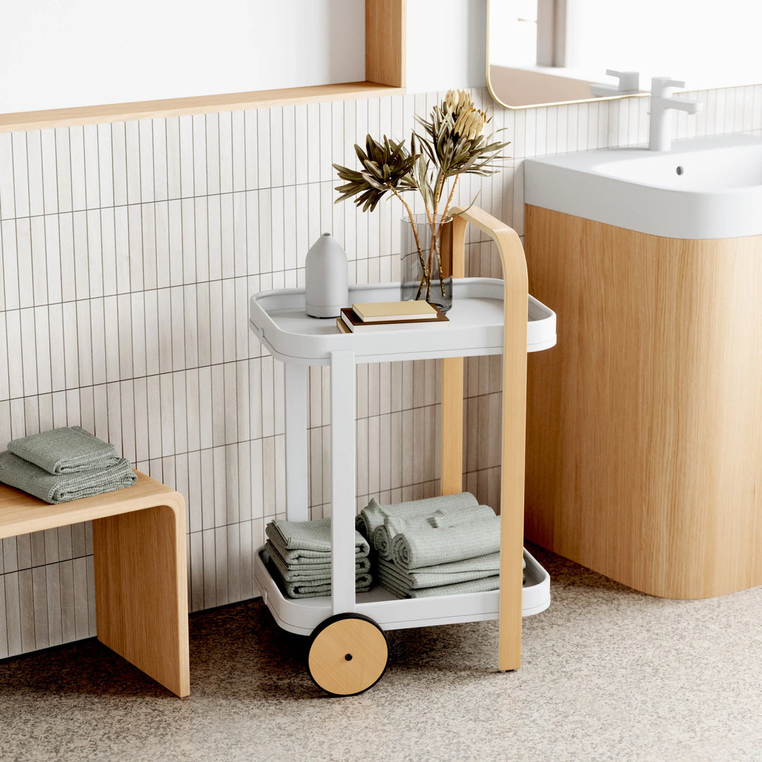UMBRA BELLWOOD BAR/SERVING CART - White & Natural