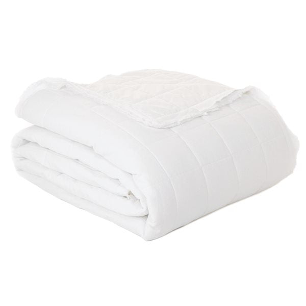 POKE WHITE QUILTED LINEN COVERLET TWIN