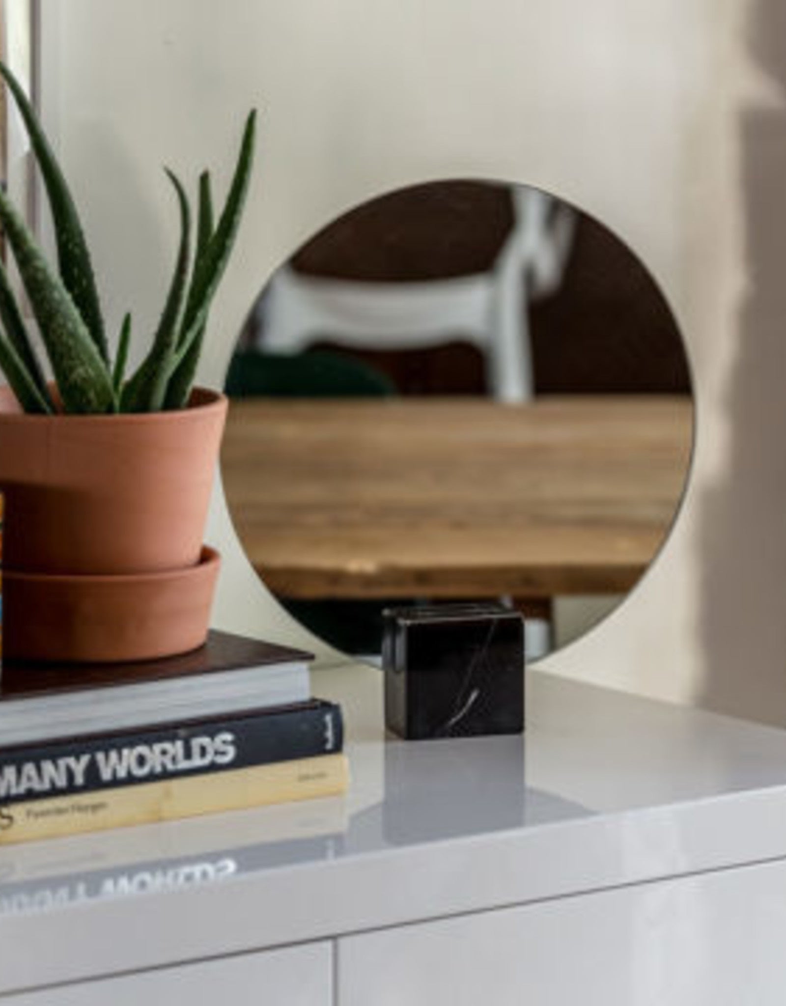 Moon Mirror with Black Marble Base